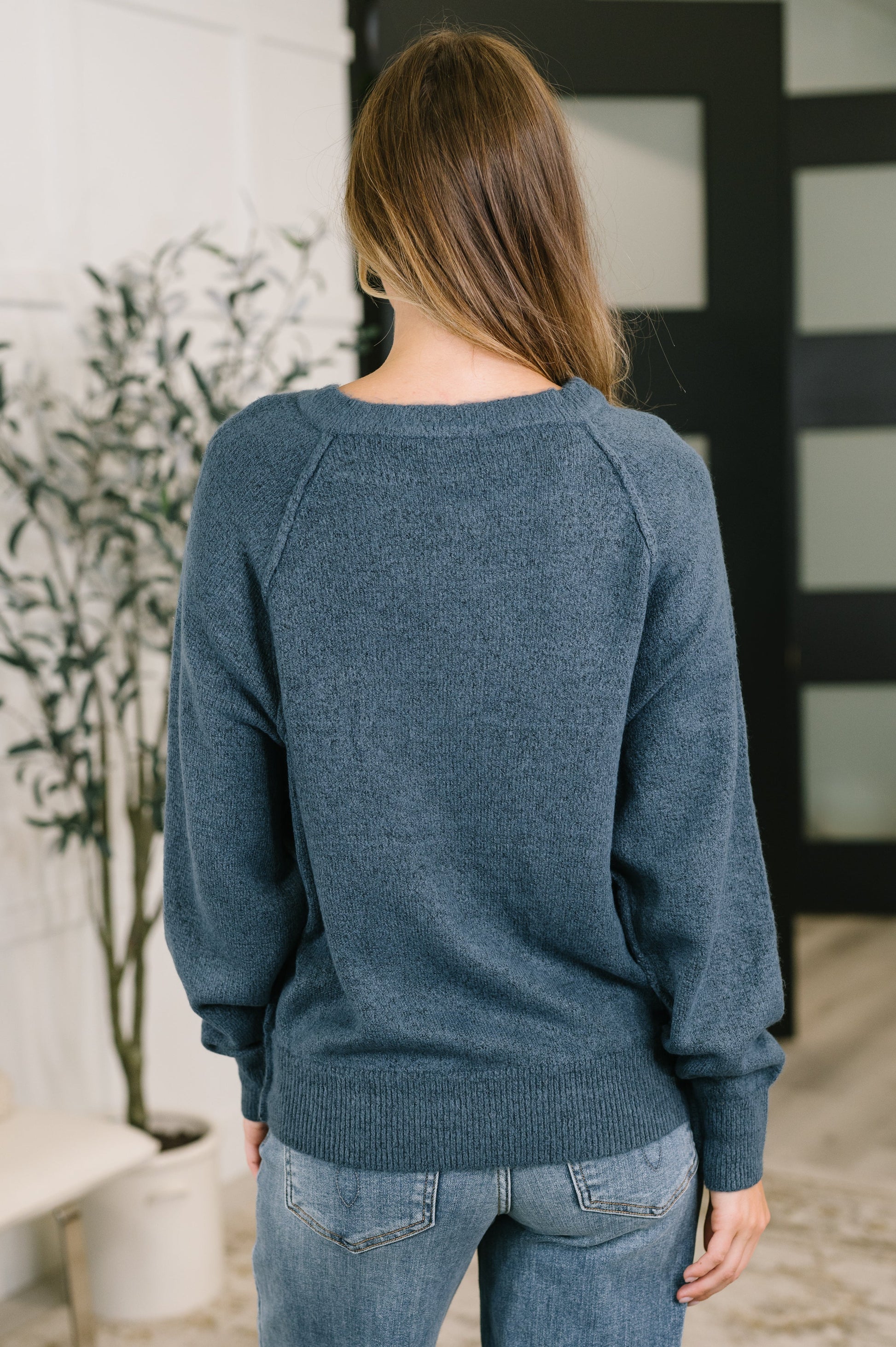 Just For Me Henley Brushed Pullover in Dusty Blue – alternate view 5