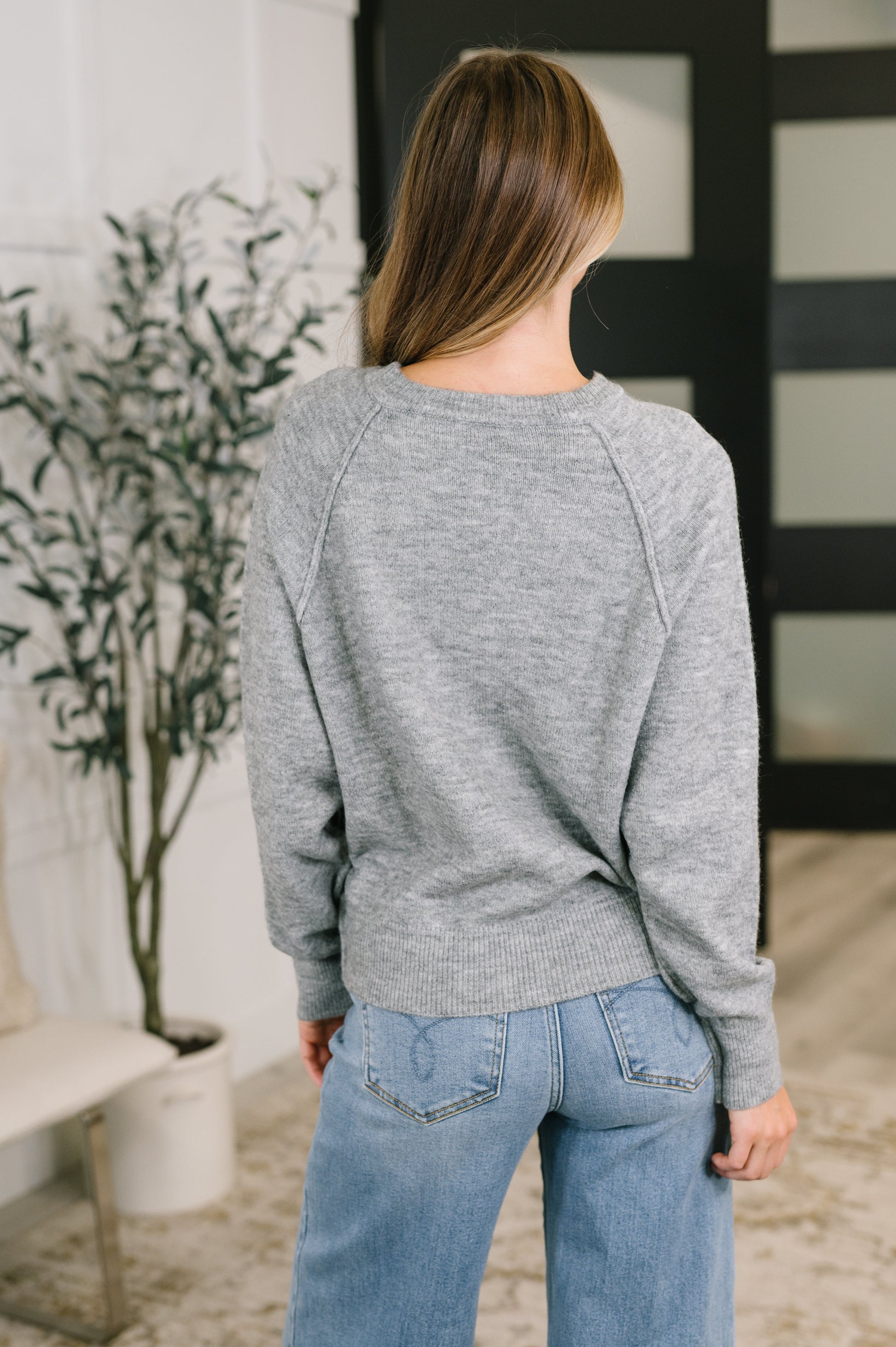 Just For Me Henley Brushed Pullover in Grey – alternate view 5