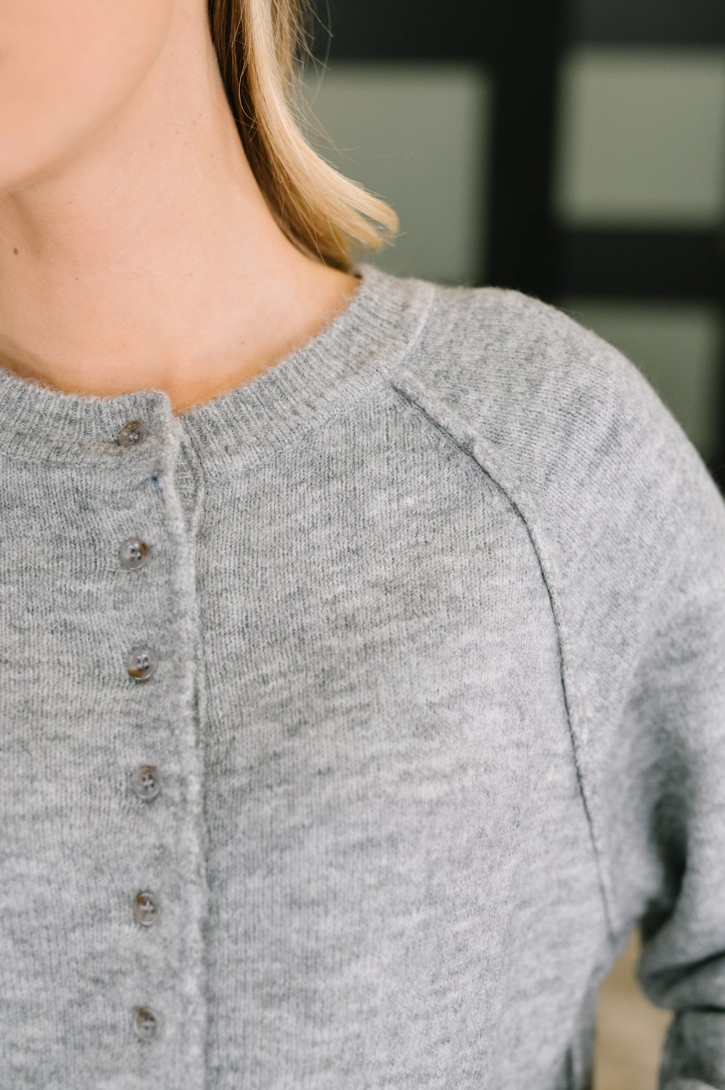 Just For Me Henley Brushed Pullover in Grey – alternate view 2