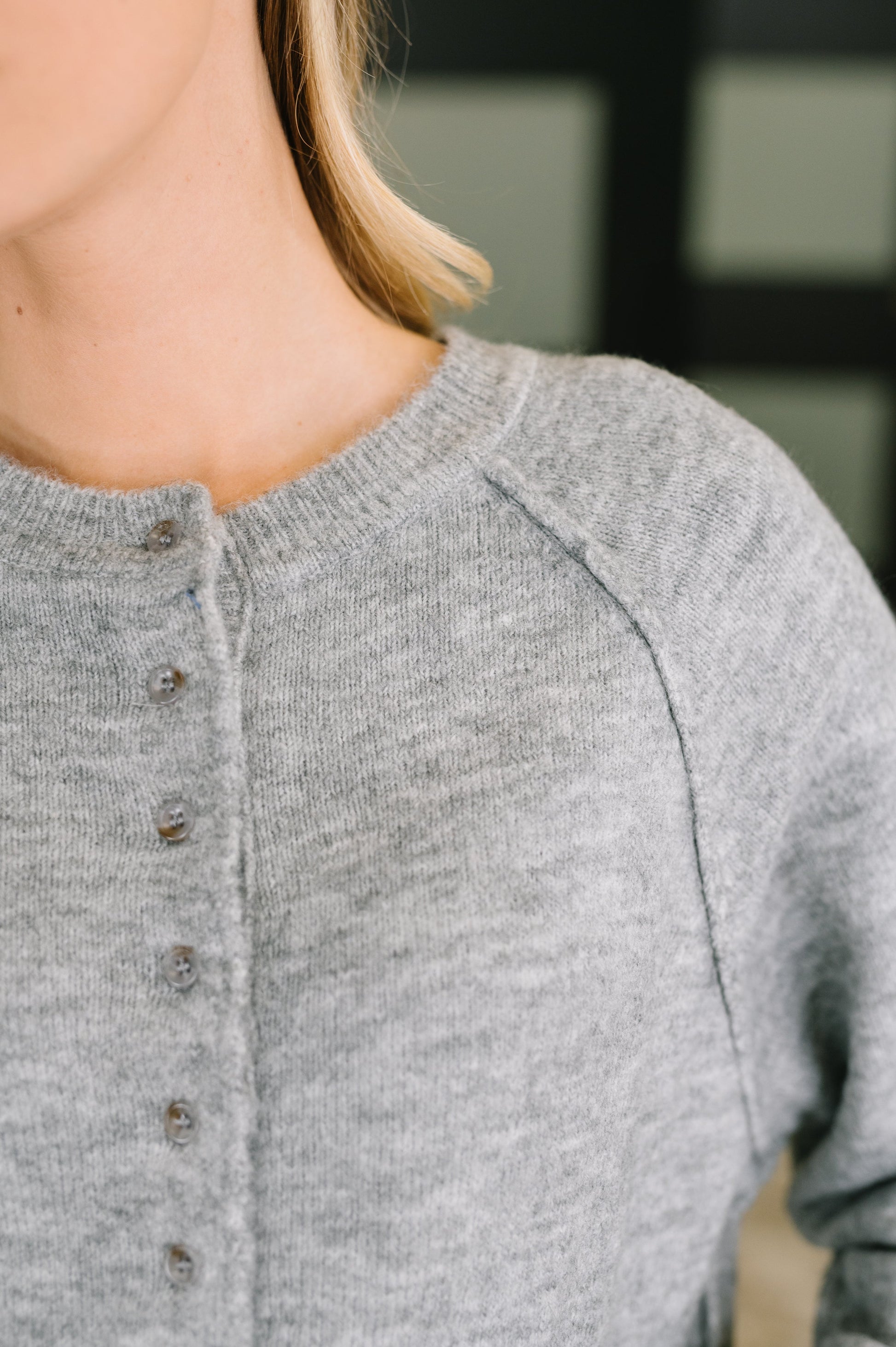 Just For Me Henley Brushed Pullover in Grey – alternate view 2