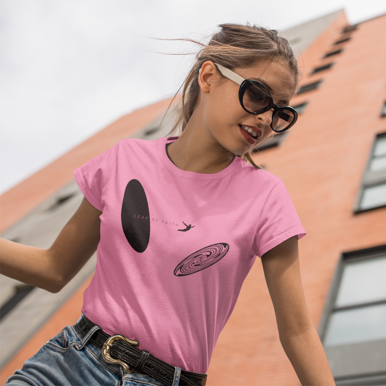 Leap of Faith Graphic Tee T-shirt Tea Shirt Shoppe YS Safety Pink