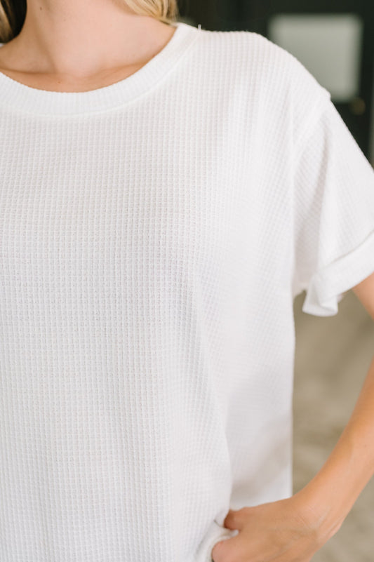 Leave It to Me Waffle Knit Relaxed Tee in Ivory – alternate view 2
