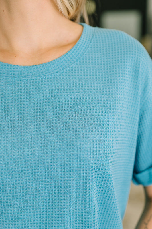 Leave It to Me Waffle Knit Relaxed Tee in Teal – alternate view 2