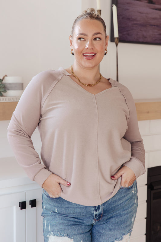 Less Conversation V-Neck Top – textured knit with notched v-neckline and raglan sleeves – alternate view 2