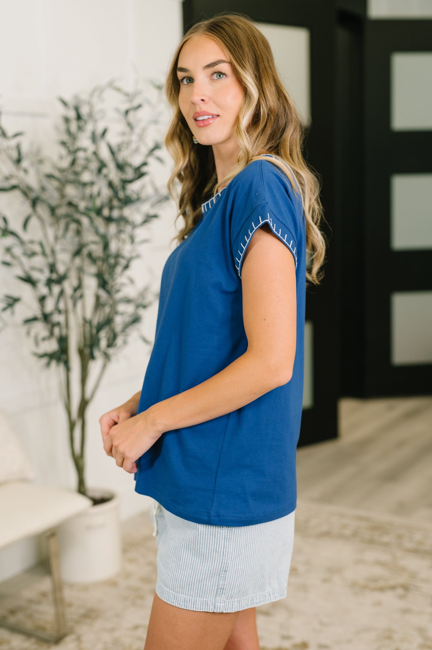 Little Details Trim Detail Top in Blue