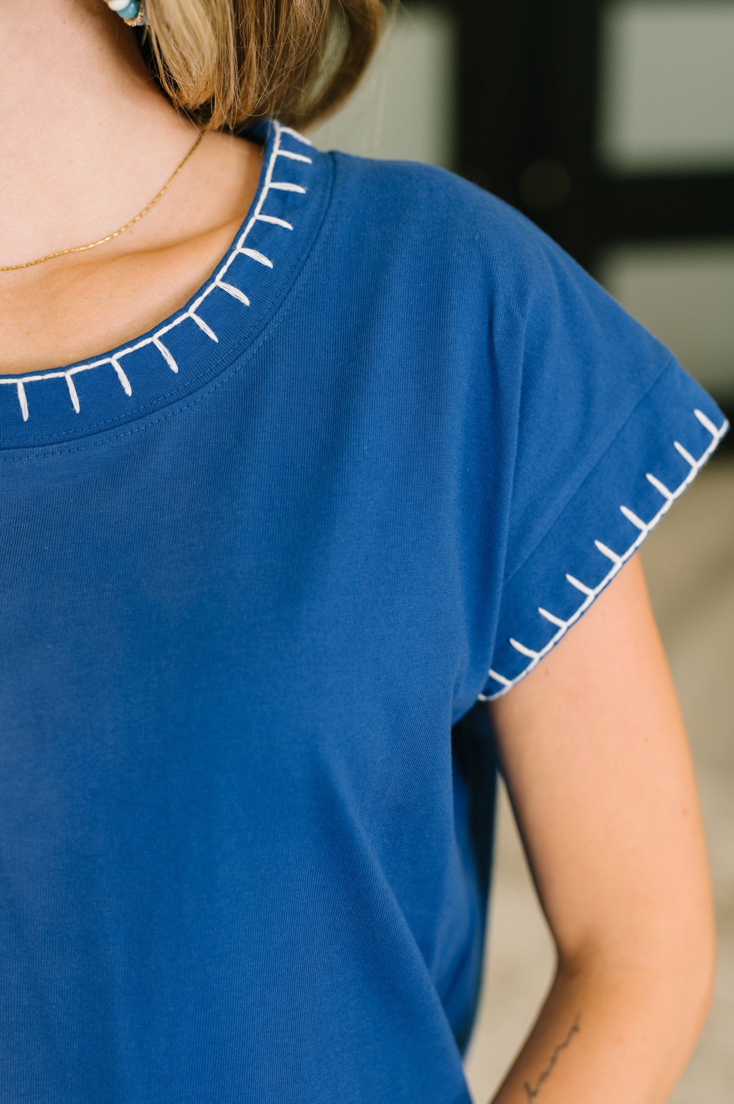Little Details Trim Detail Top in Blue
