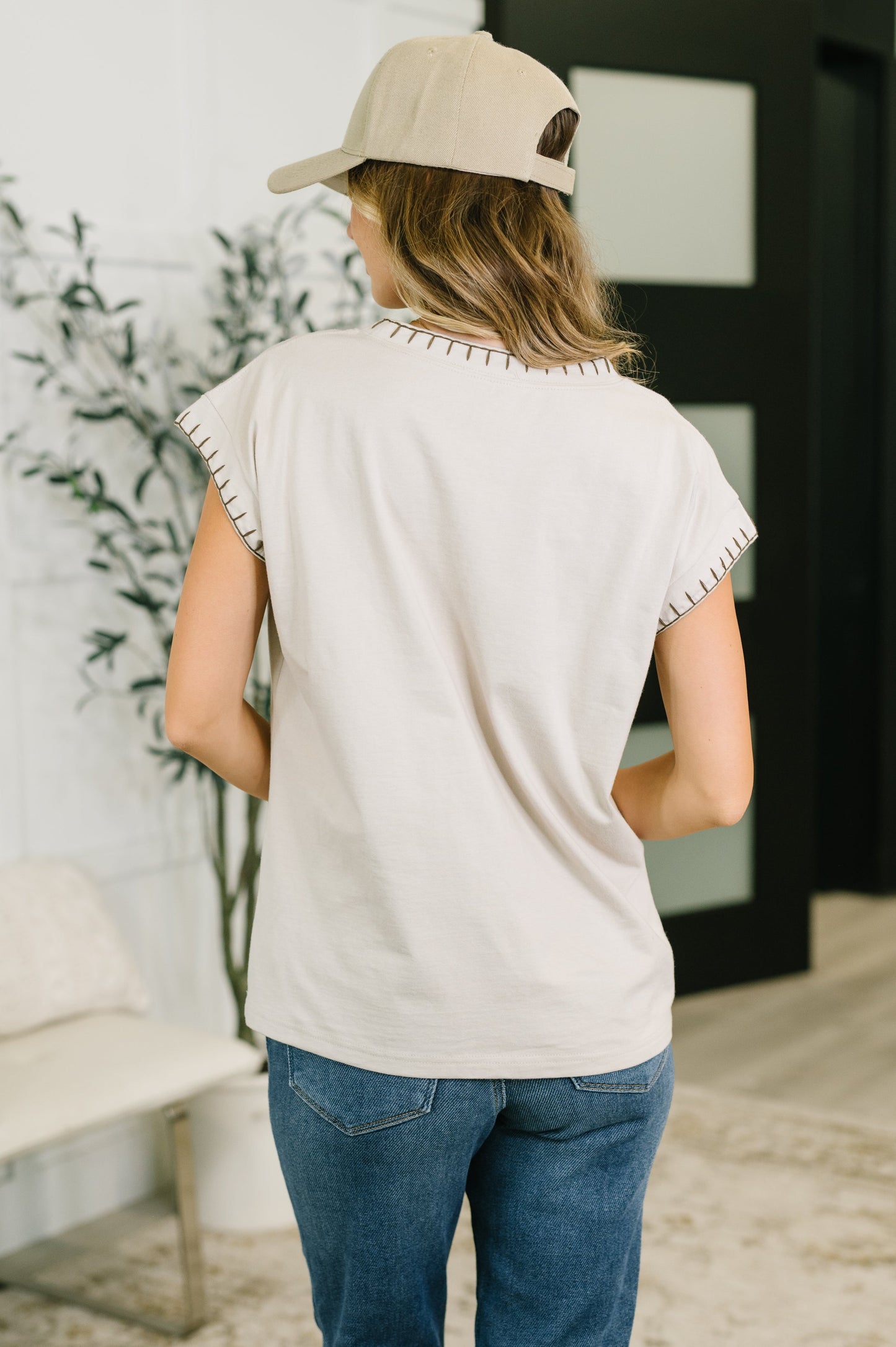 Little Details Trim Detail Top in Sand Beige