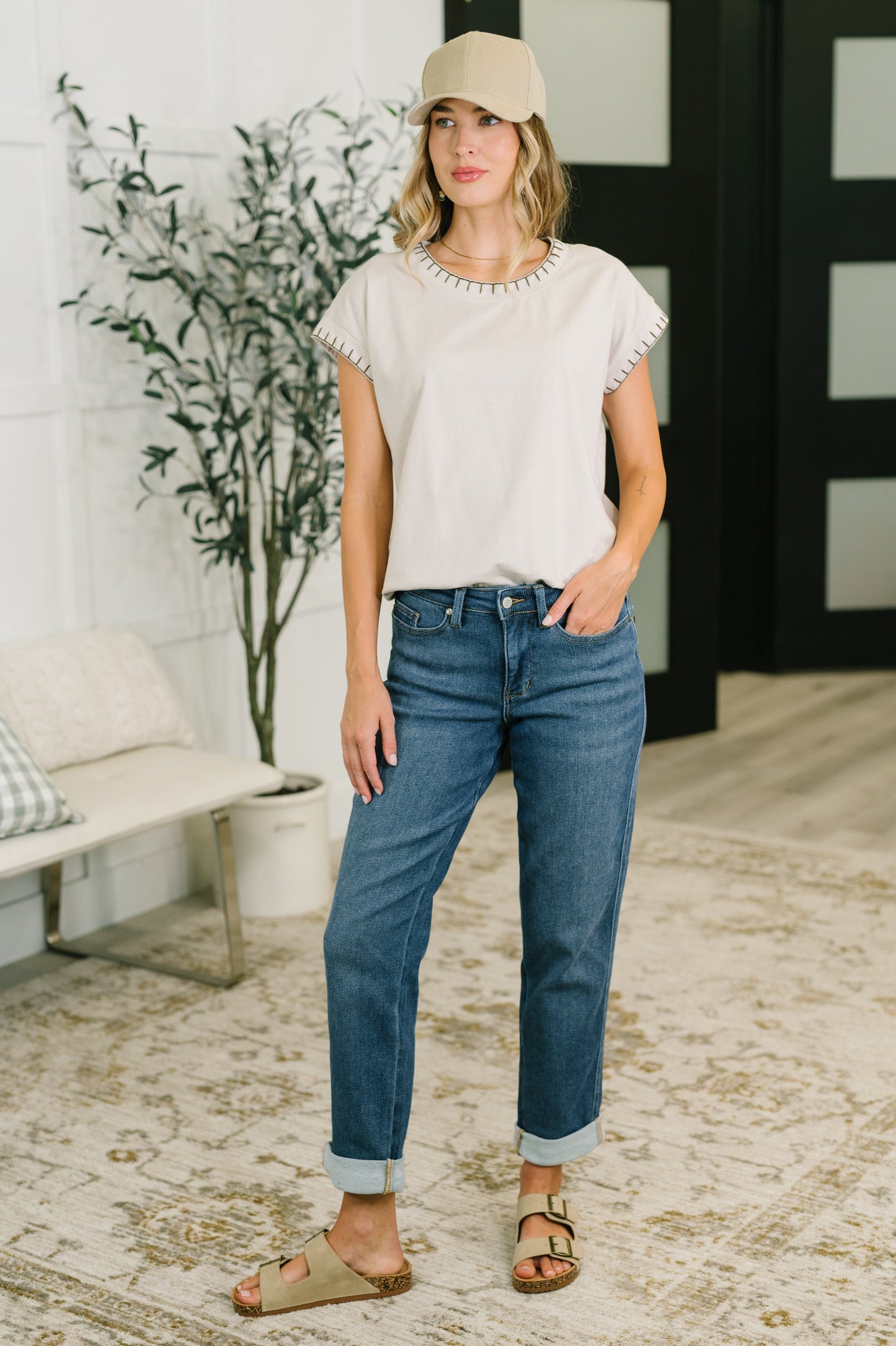 Little Details Trim Detail Top in Sand Beige