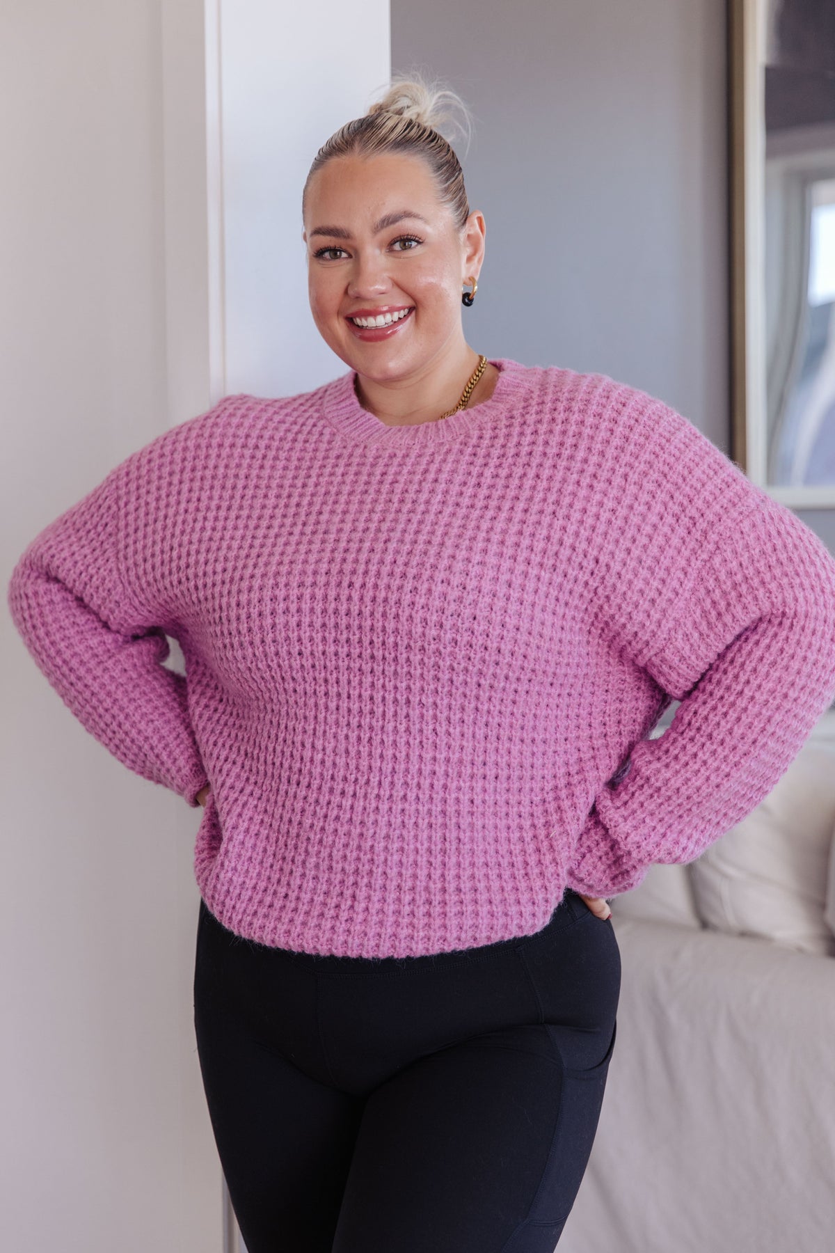 Little Knitter Sweater in waffle knit – alternate view 3