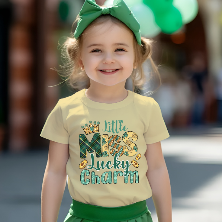 Little Miss Lucky Charm Youth & Toddler Graphic Tee Youth Graphic Tee Tea Shirt Shoppe 2T Butter