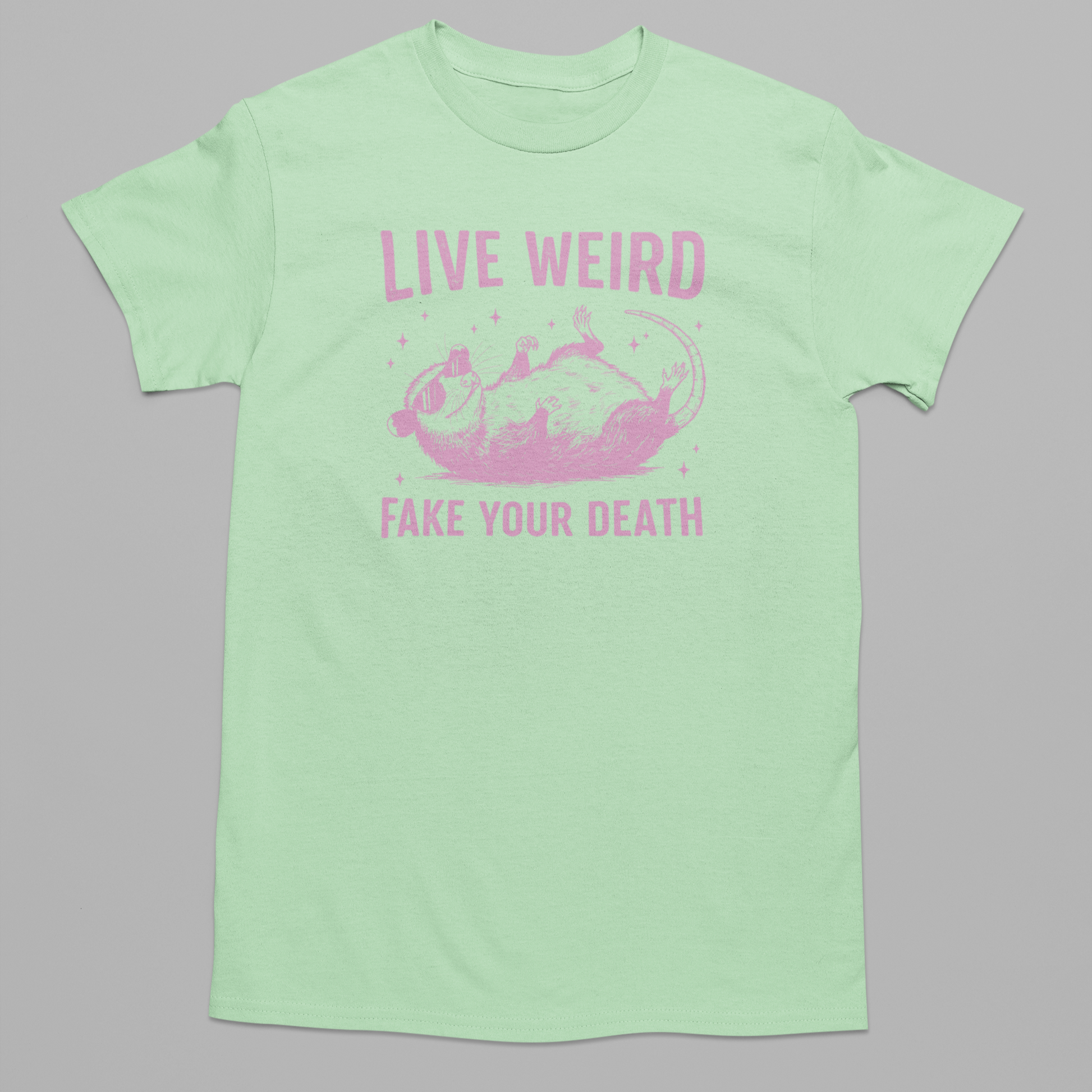 Live Weird, Play Possum Graphic Tee T-shirt Tea Shirt Shoppe S Mint