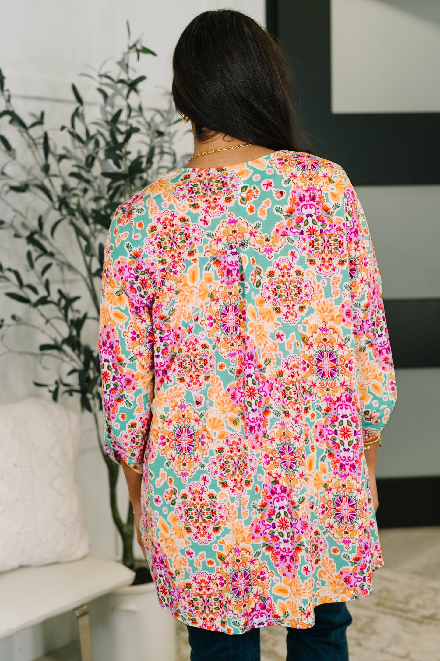 Lizzy cardigan in pink and orange floral abstract print – alternate view 5