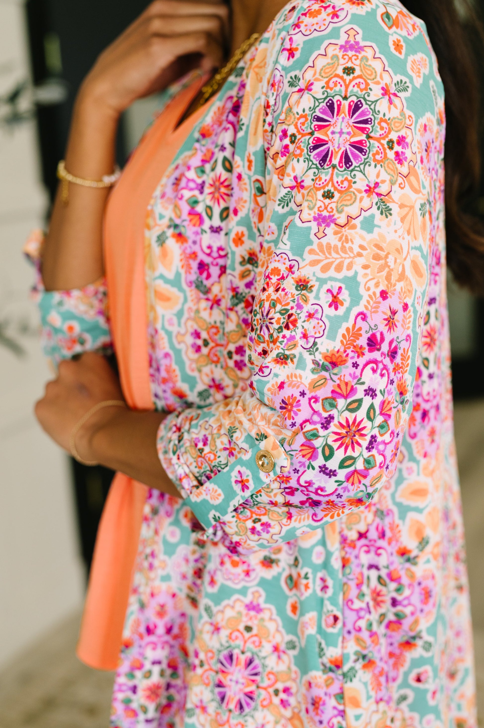 Lizzy cardigan in pink and orange floral abstract print – alternate view 2