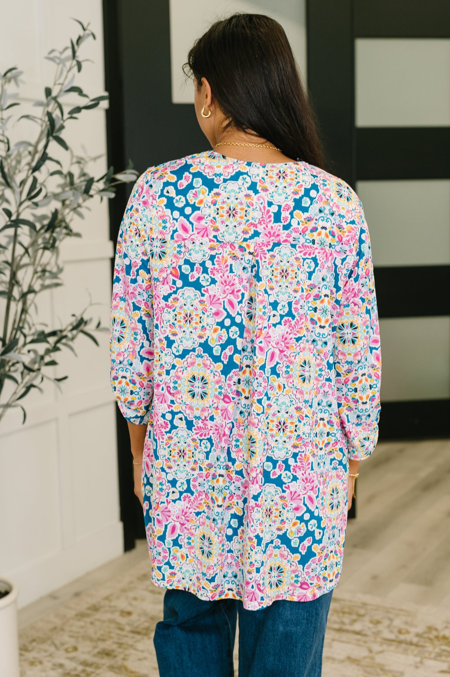 Lizzy cardigan in teal and pink floral abstract print – alternate view 5