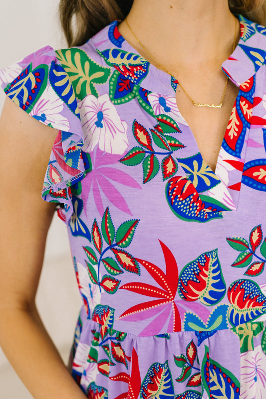 Lizzy Flutter Sleeve Dress in Multi Leaf – alternate view 2