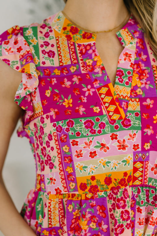 Lizzy Flutter Sleeve Dress in Patchwork Floral – alternate view 2