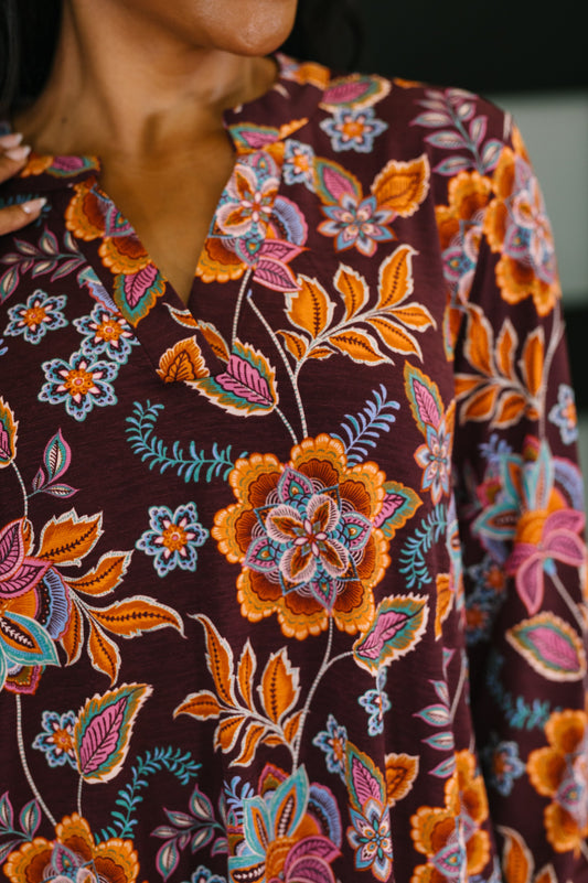 Lizzy Long Sleeve Dress in Chocolate Floral – alternate view 2