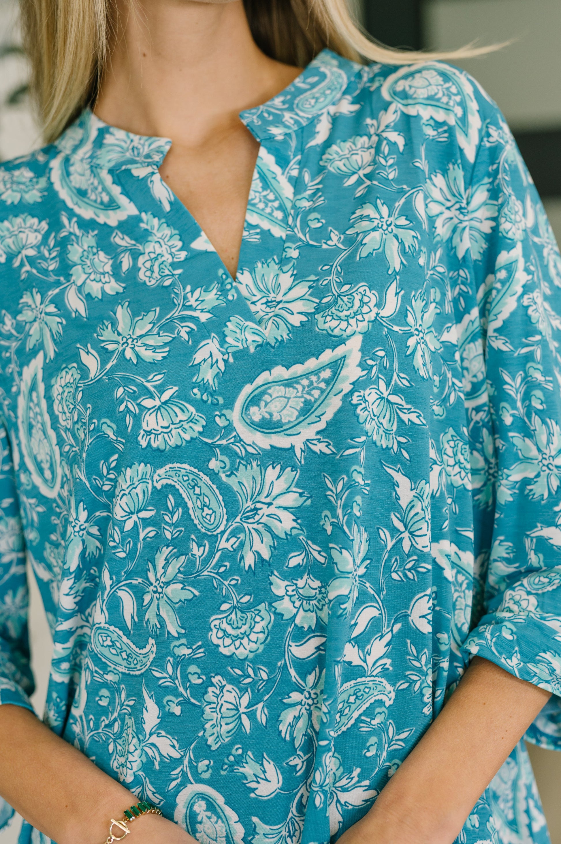 Lizzy top in aqua paisley print – alternate view 2