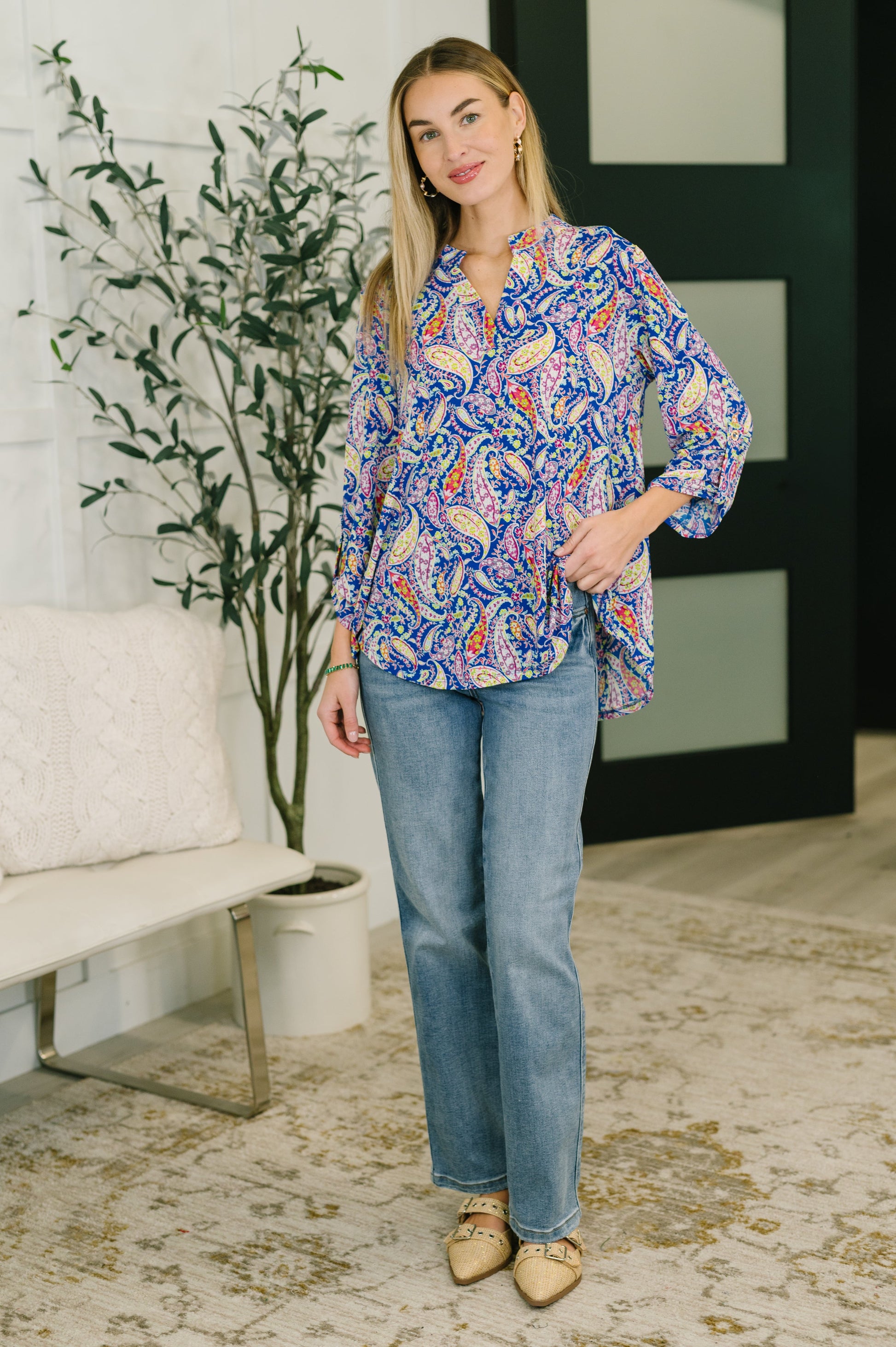 Lizzy top in royal blue paisley print – alternate view 3