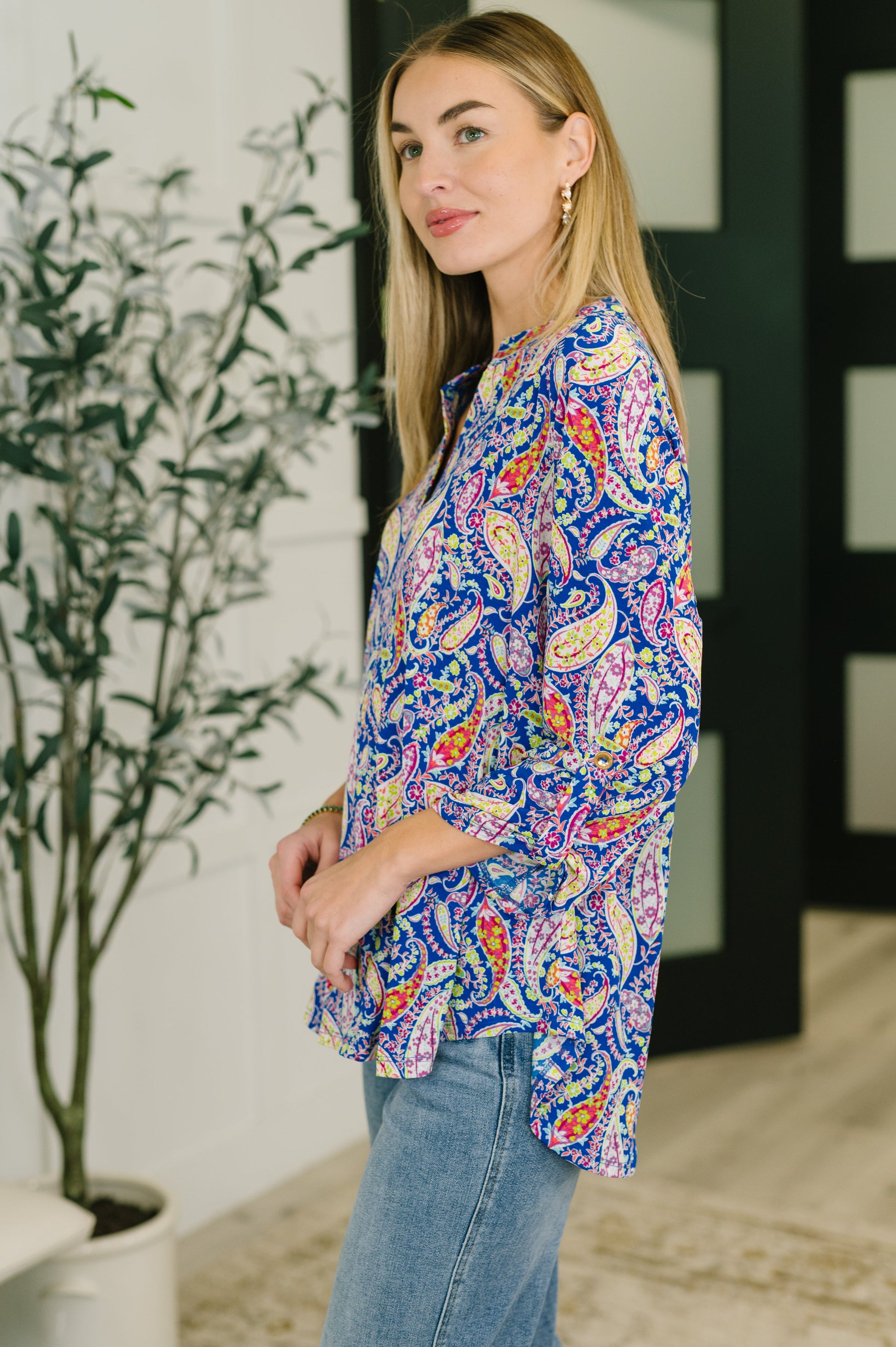 Lizzy top in royal blue paisley print – alternate view 4