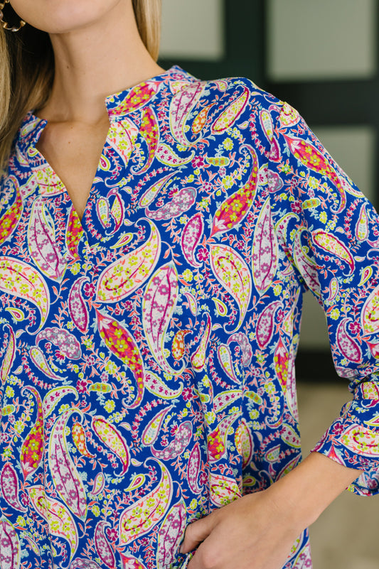 Lizzy top in royal blue paisley print – alternate view 2