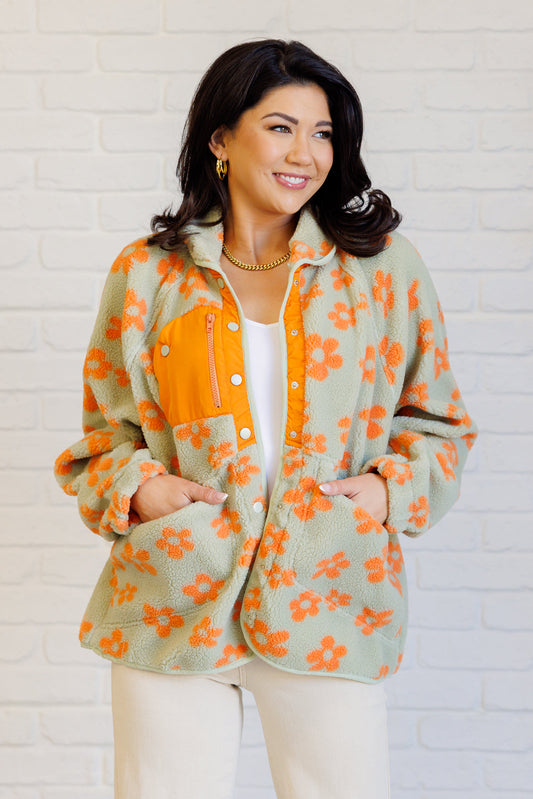 Love It Don't Leave It Floral Fleece Jacket in sherpa