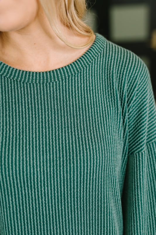 Love to Love You Textured Knit Dress in Hunter Green, ribbed knit – alternate view 2