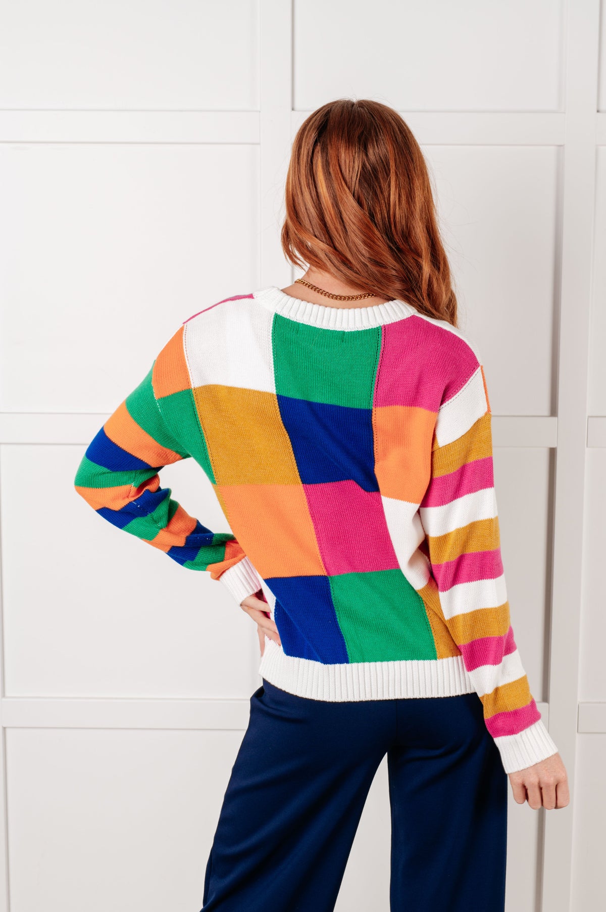 Manifesting Moment Checkered Color Block Sweater in sweater knit – alternate view 6