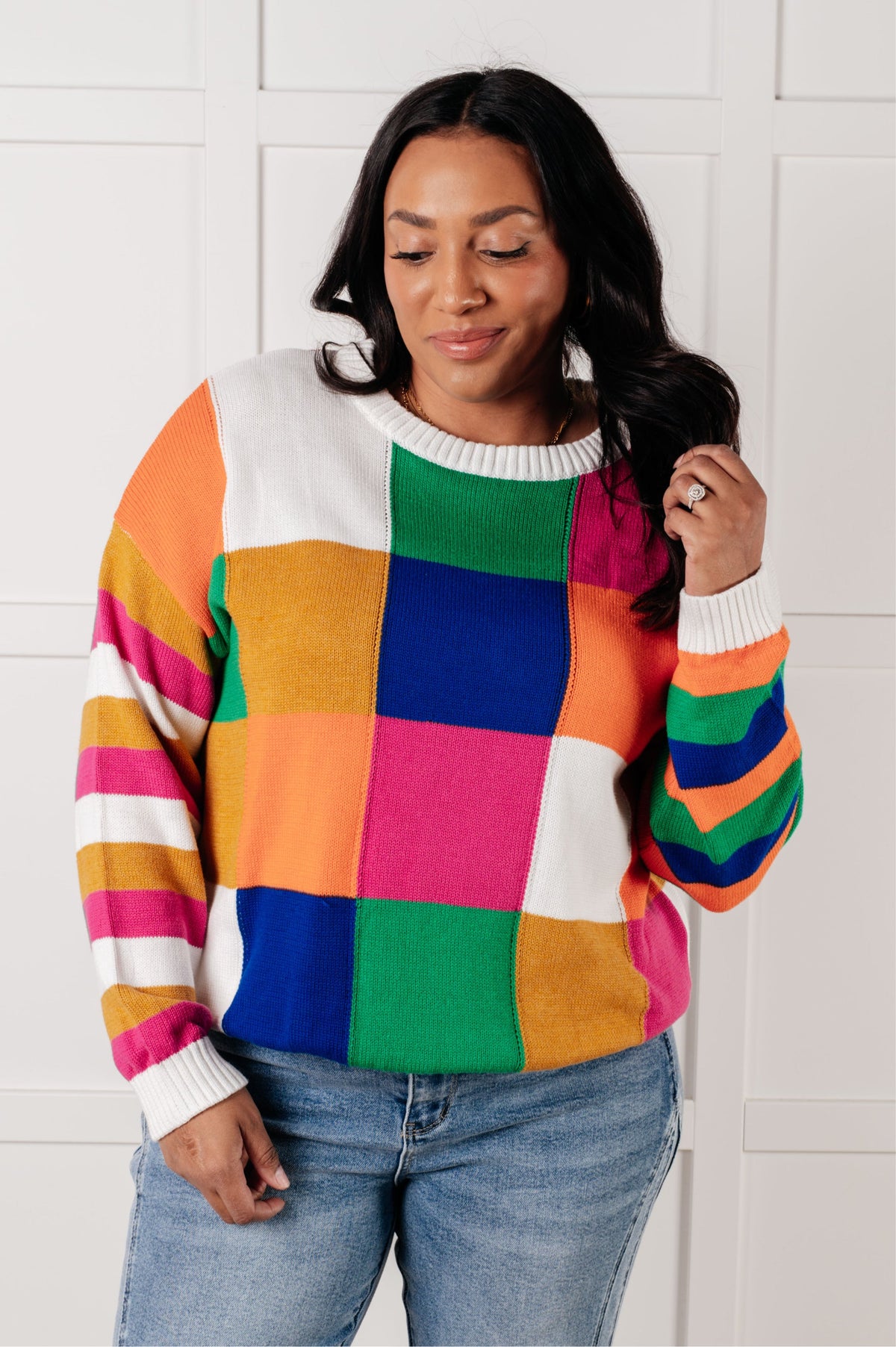 Manifesting Moment Checkered Color Block Sweater in sweater knit – alternate view 2