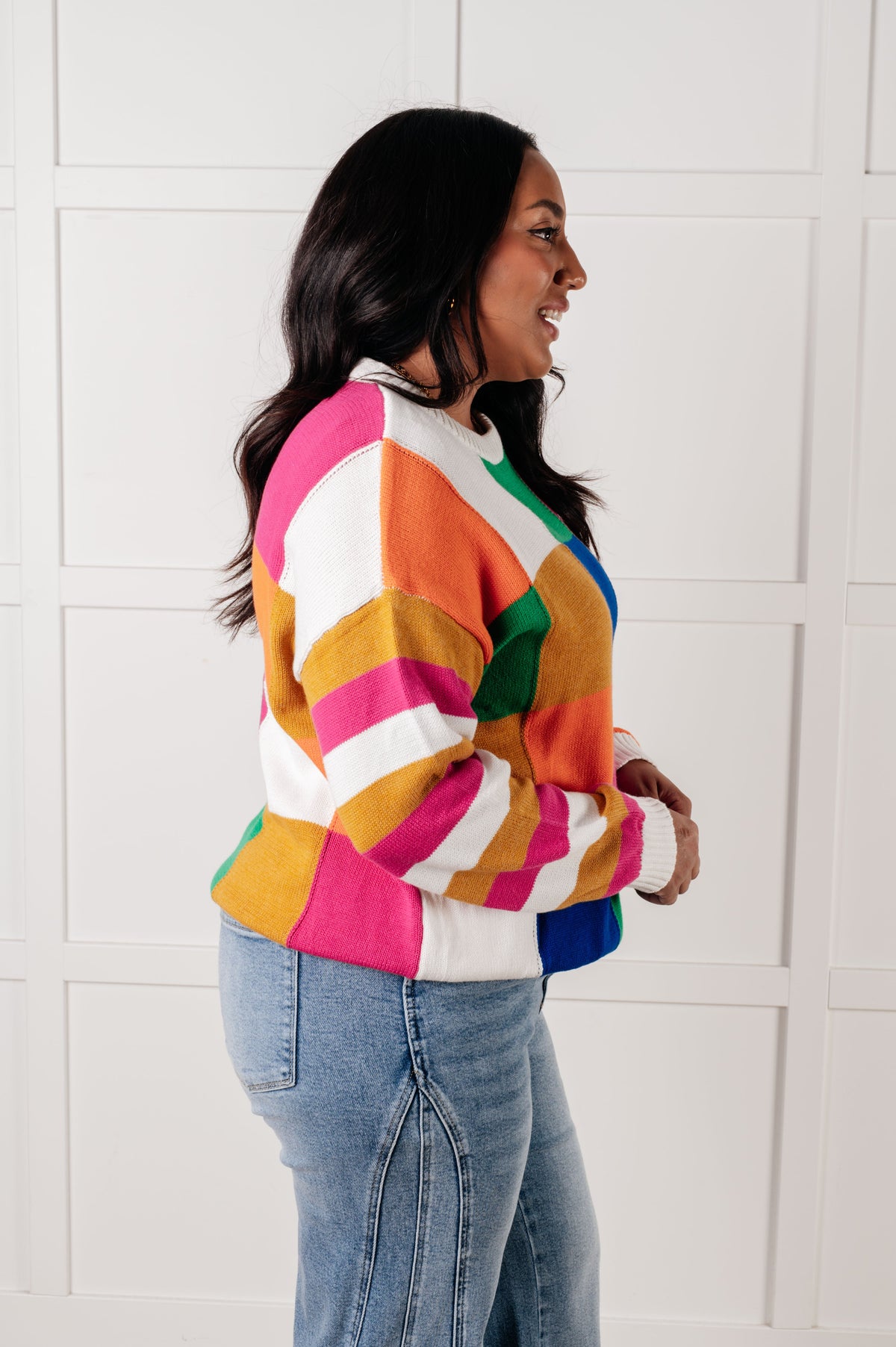 Manifesting Moment Checkered Color Block Sweater in sweater knit – alternate view 3