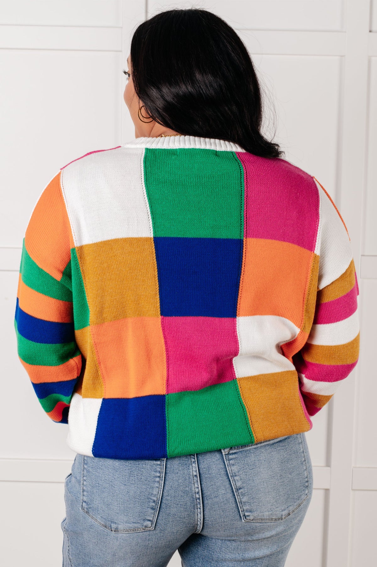 Manifesting Moment Checkered Color Block Sweater in sweater knit – alternate view 4
