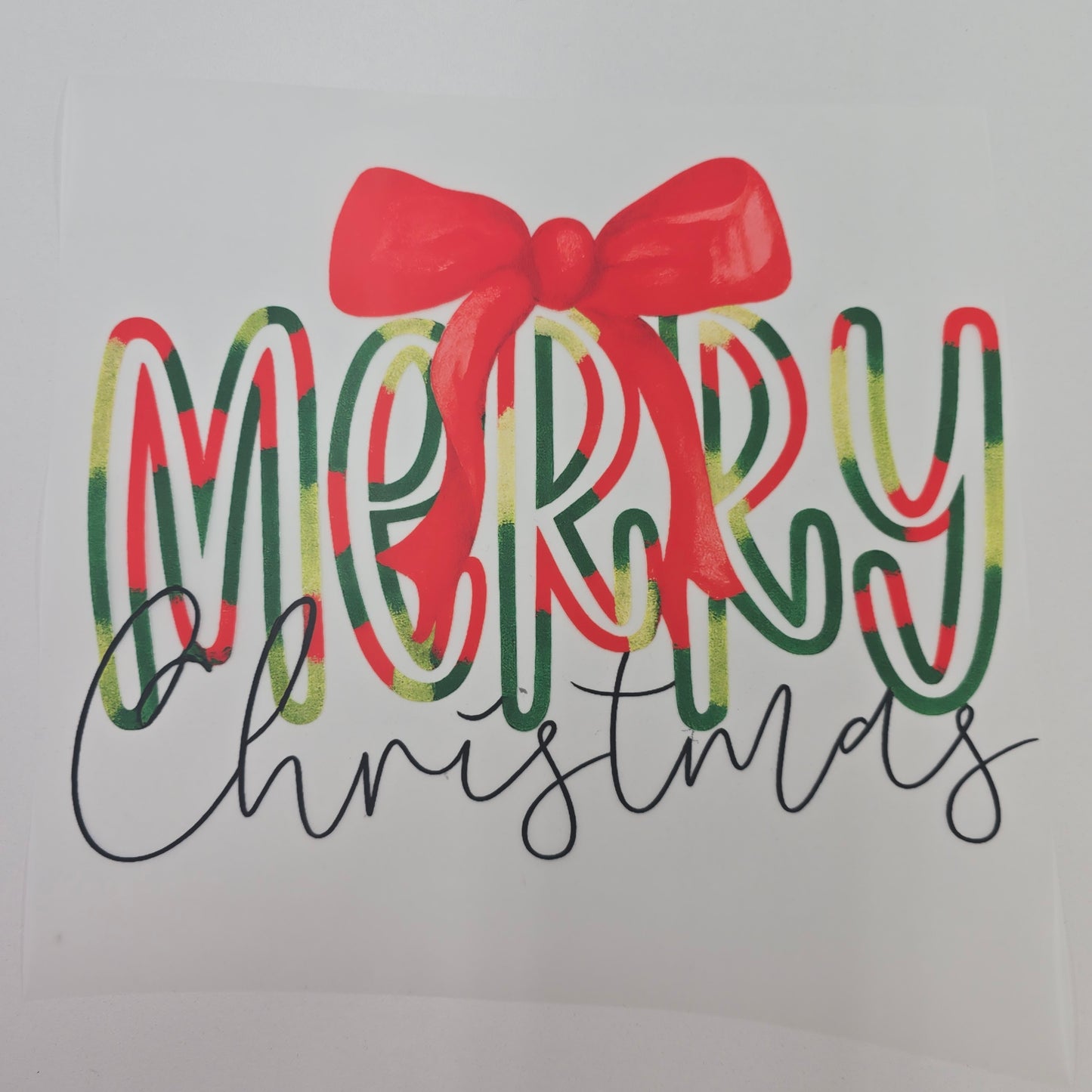 Merry Bow Full Color Ready For Press DTF Print Transfer, Direct To Film