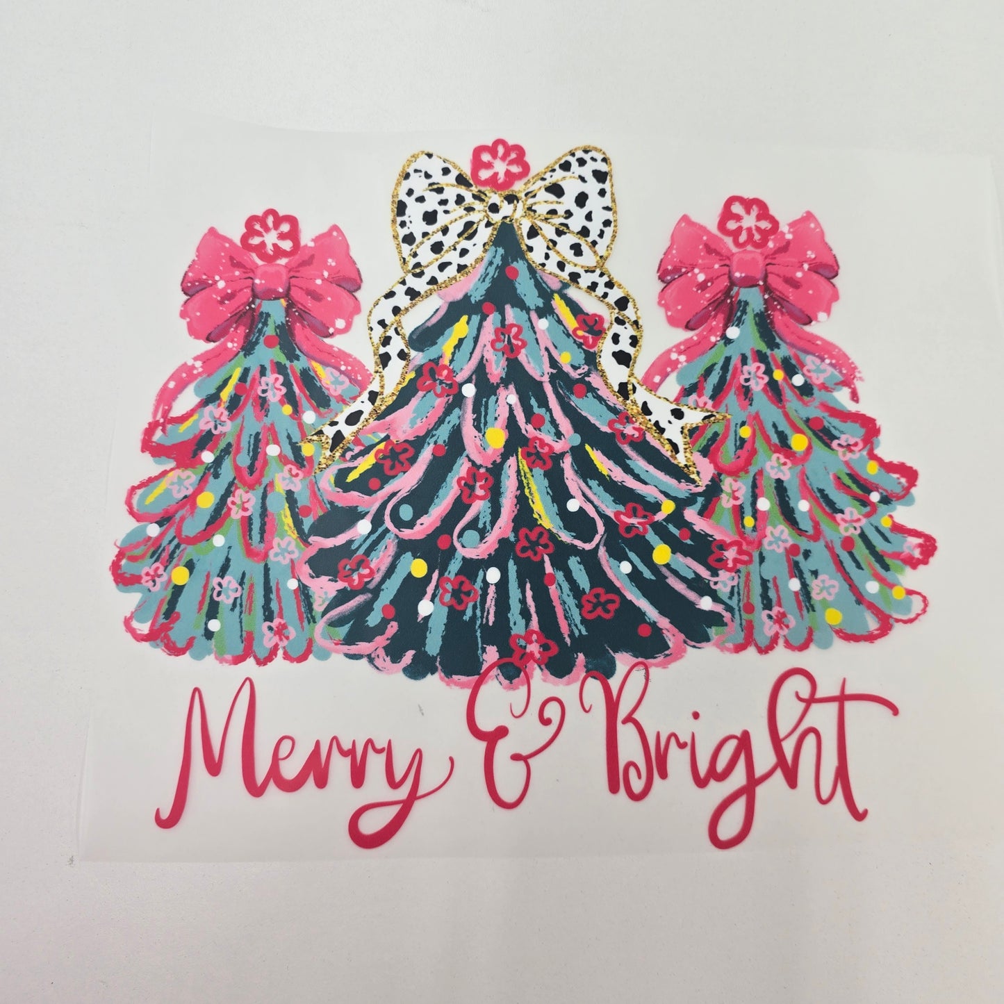 Merry & Bright Trees Full Color Ready For Press DTF Print Transfer, Direct To Film
