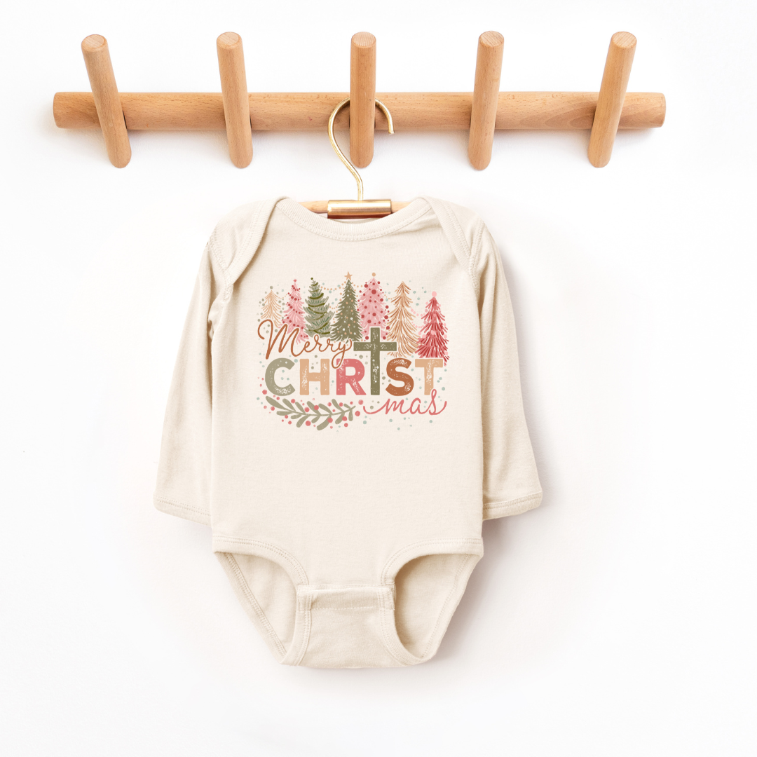 Merry Christmas Long Sleeve Infant Bodysuit Baby & Toddler Clothing Tea Shirt Shoppe NB - Bodysuit Natural