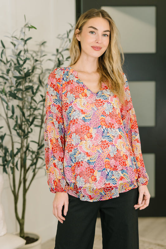 Modern Meadow V-Neck Puff Sleeve Blouse in chiffon