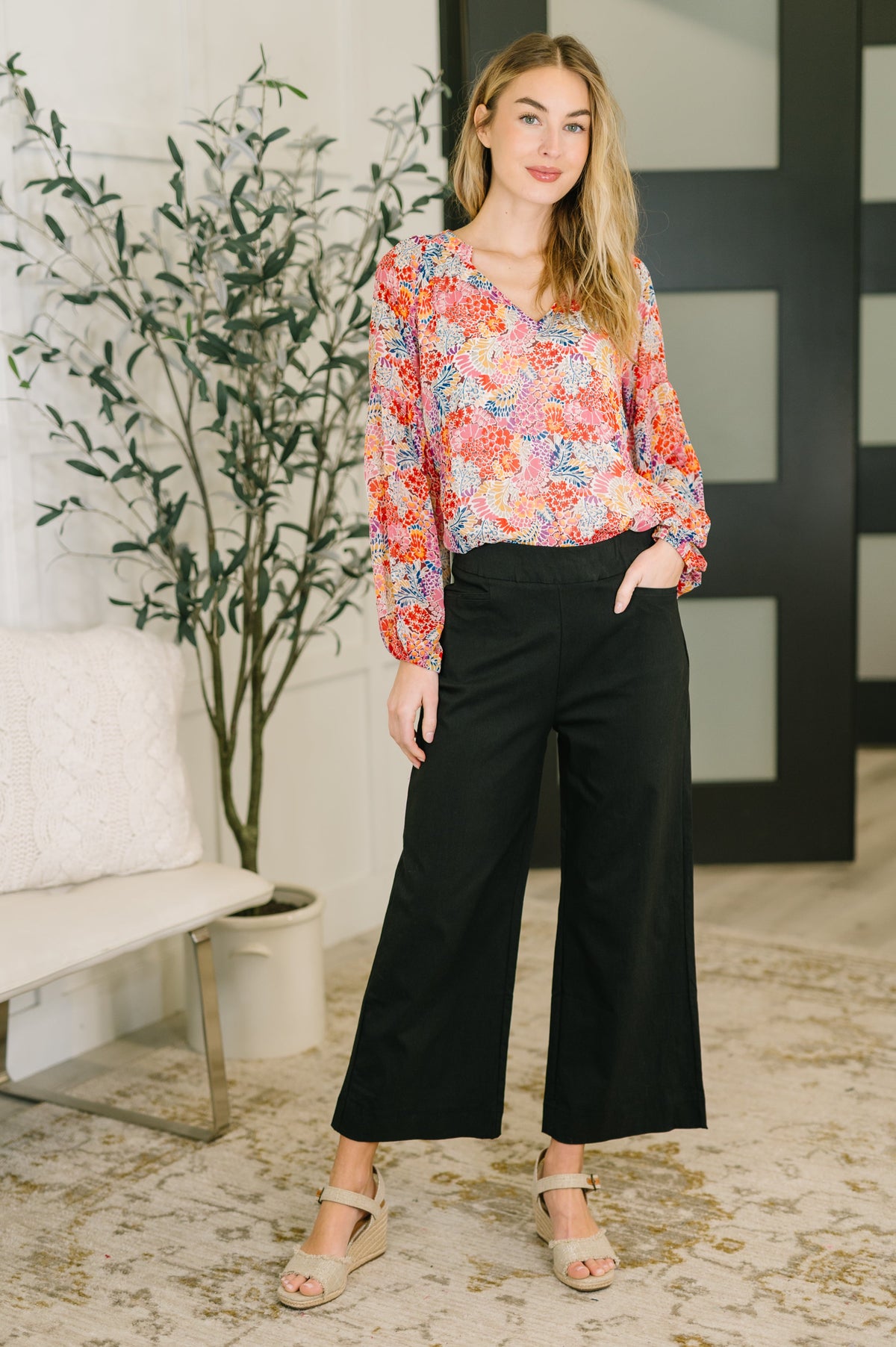 Modern Meadow V-Neck Puff Sleeve Blouse