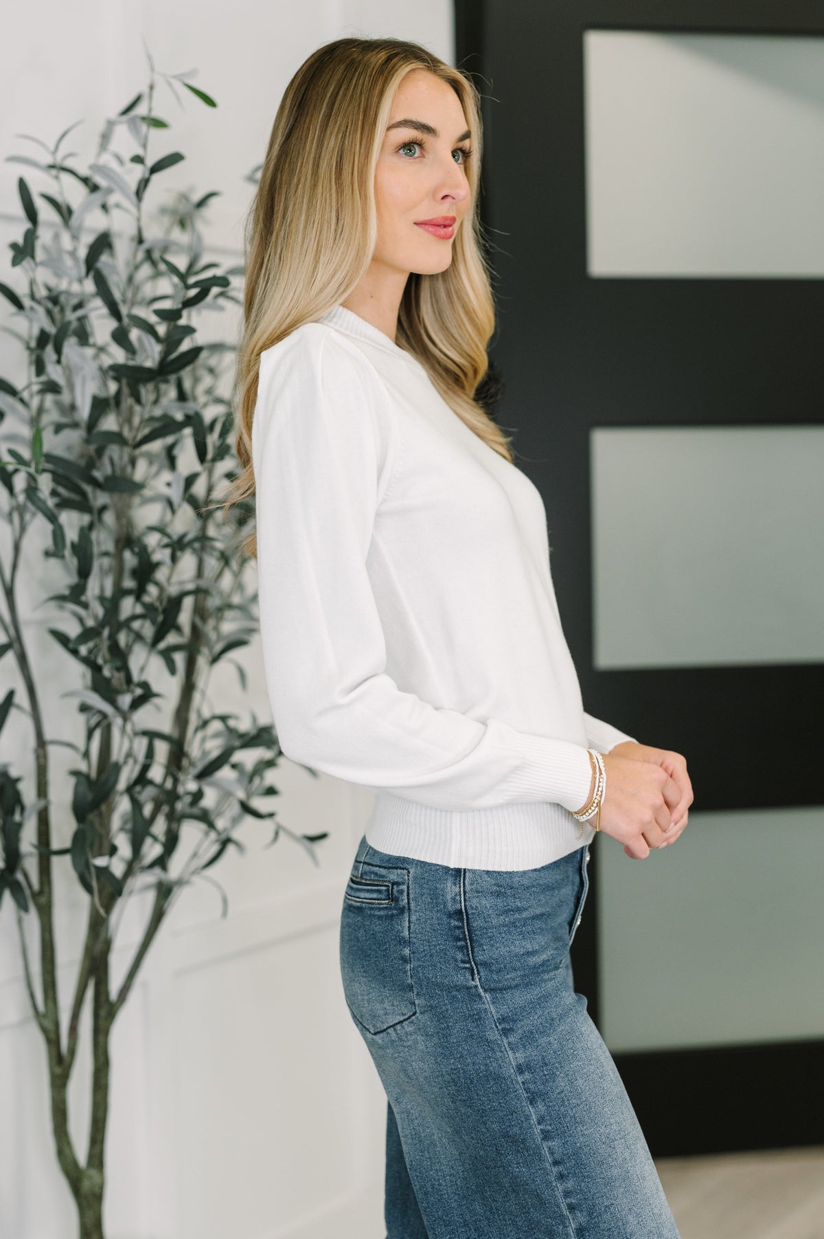 Necessary Closet Space Long Sleeve Top in White, knit – alternate view 2