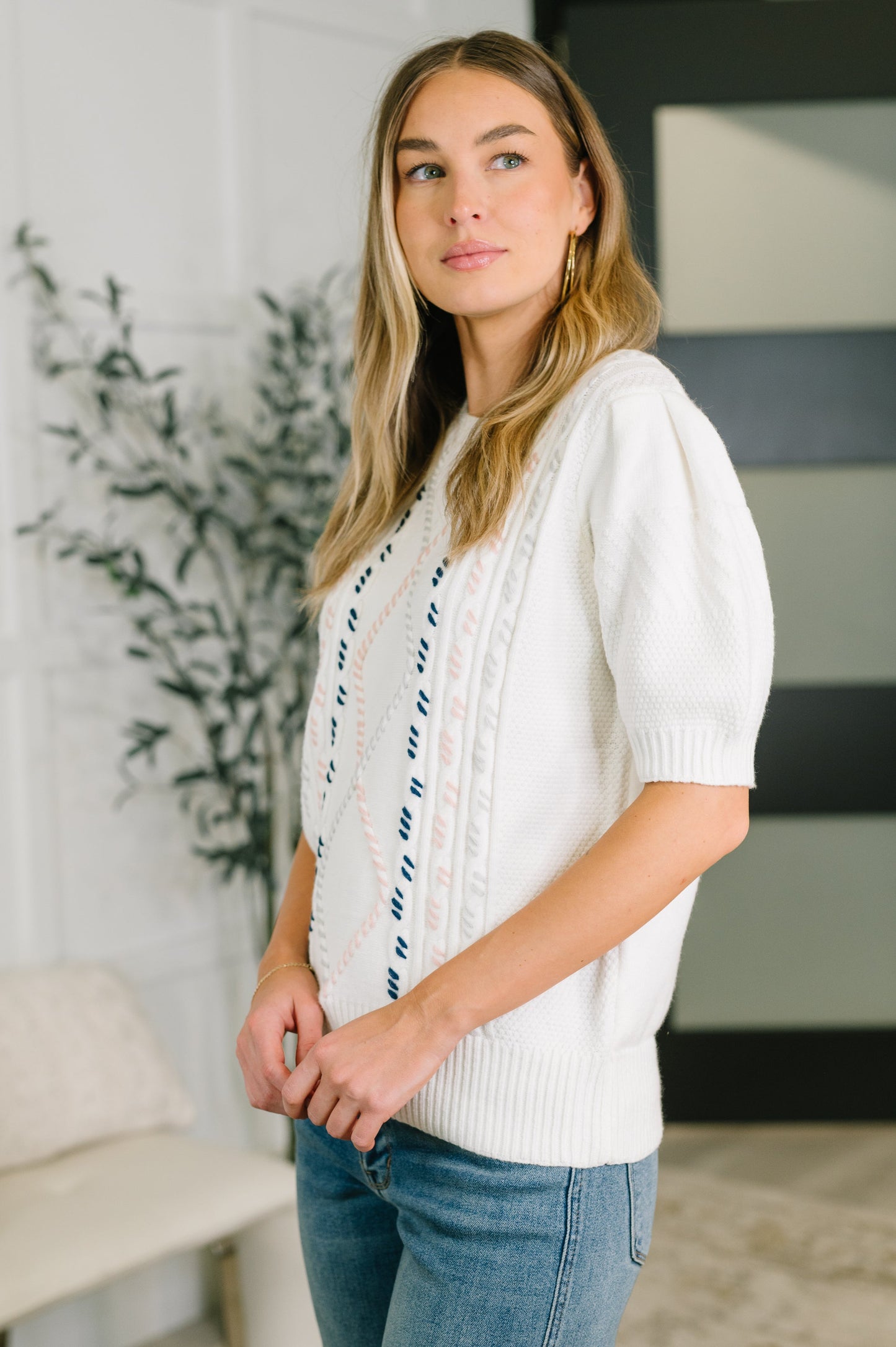 Need a Little Love Cable Knit Puff Sleeve Top – alternate view 4
