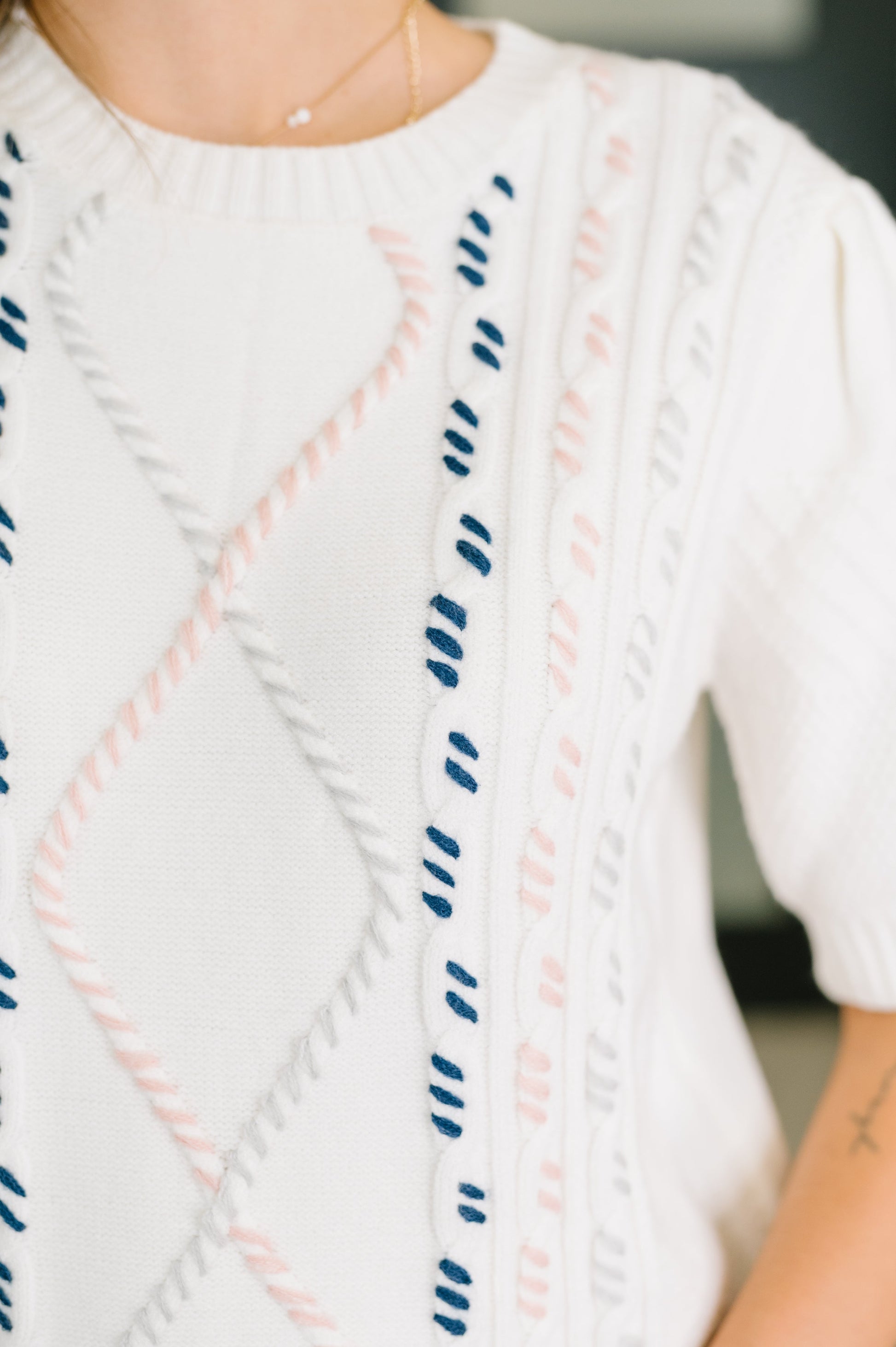 Need a Little Love Cable Knit Puff Sleeve Top – alternate view 2