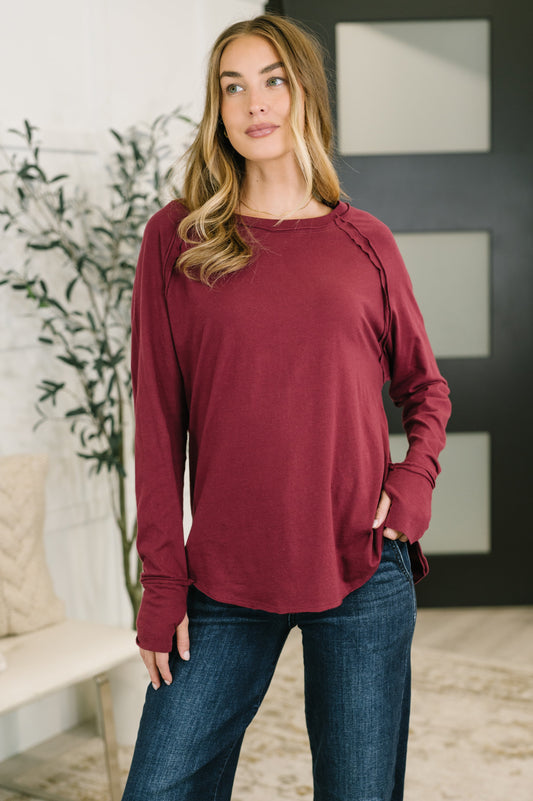 Nice to Each Other Raglan Sleeve Top in Cabernet, jersey