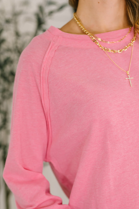 Nice to Each Other Raglan Sleeve Top in Fuchsia, jersey – alternate view 2