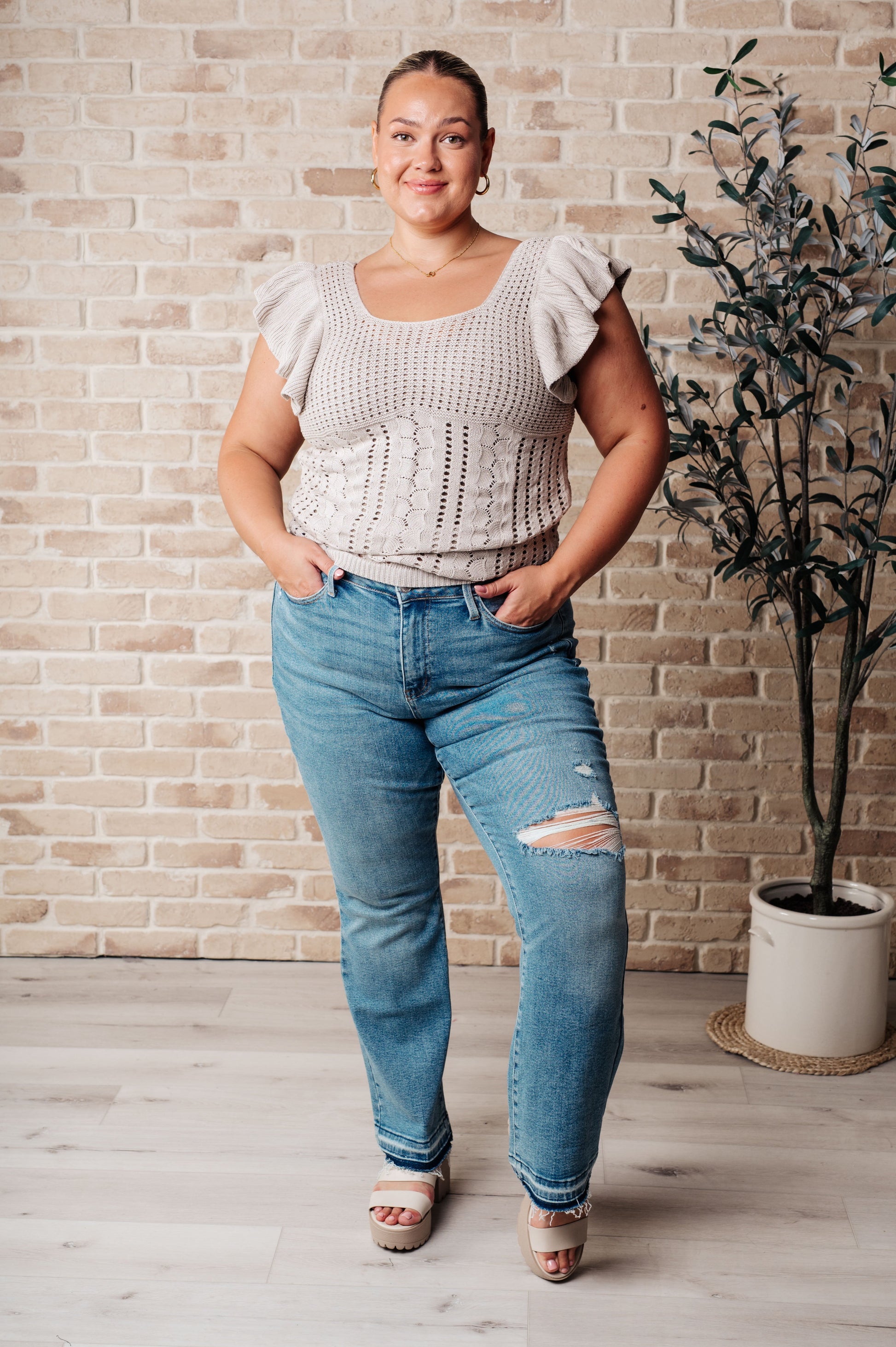 No One Knows Pointelle Knit Top – alternate view 3