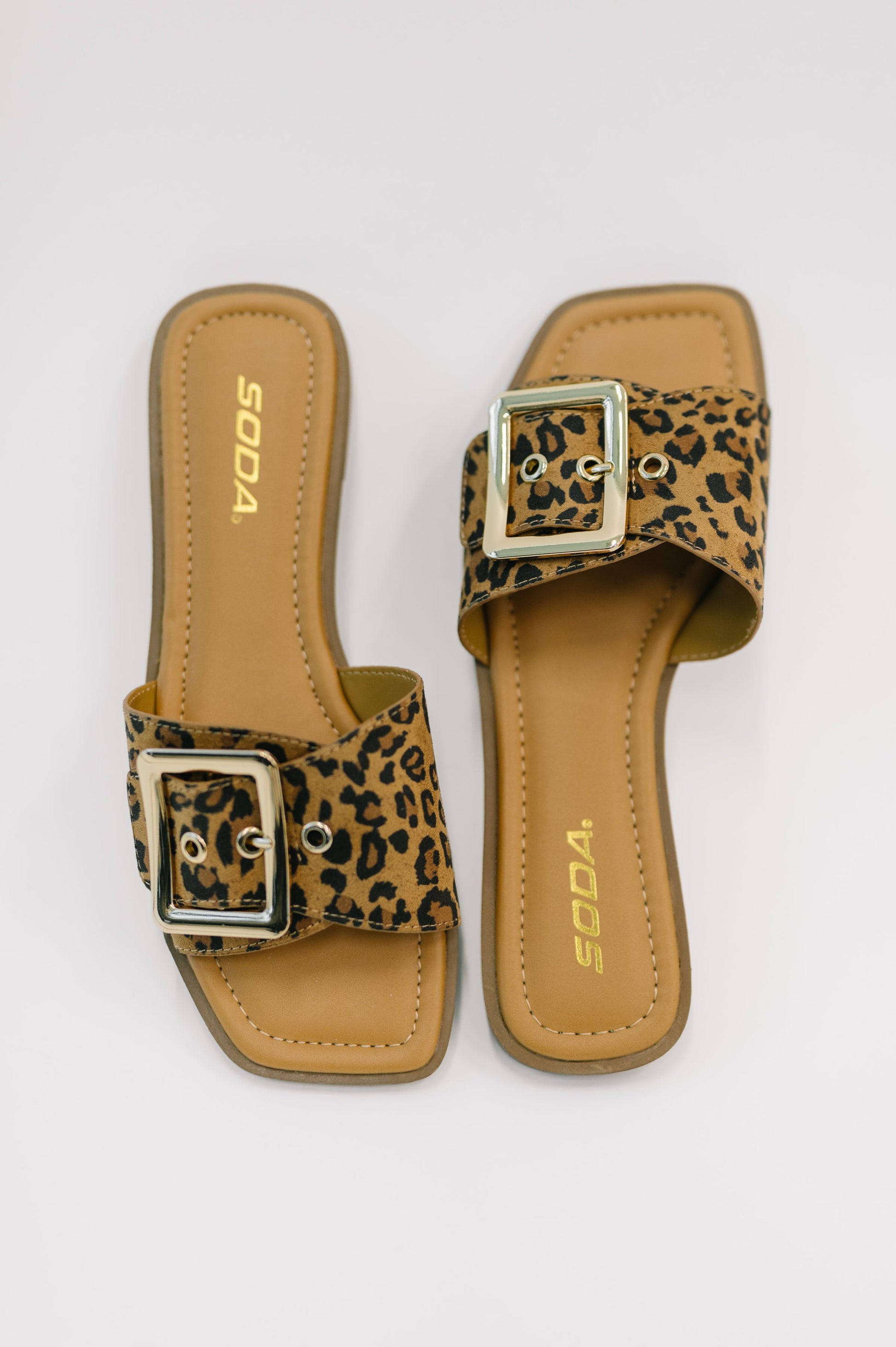 Opera square toe buckle slip-on sandal in leopard print micro suede – alternate view 3