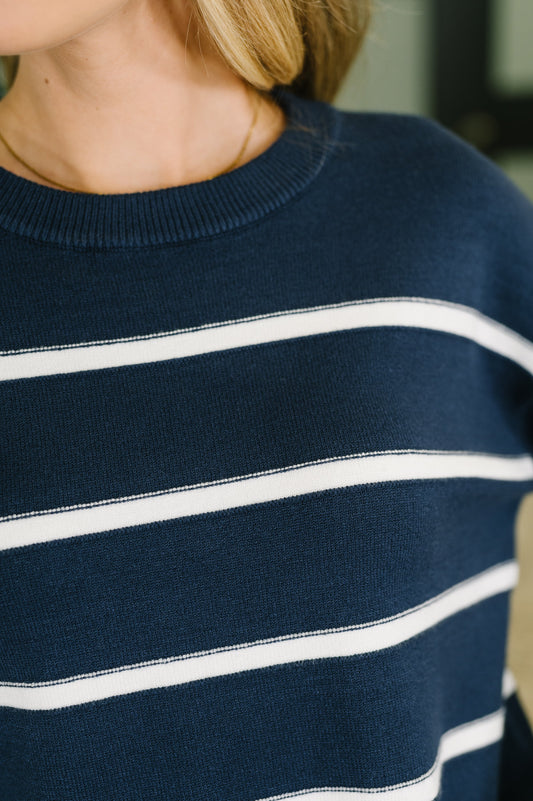 Parallel Lives Drop Shoulder Casual Top in Navy, knit – alternate view 2