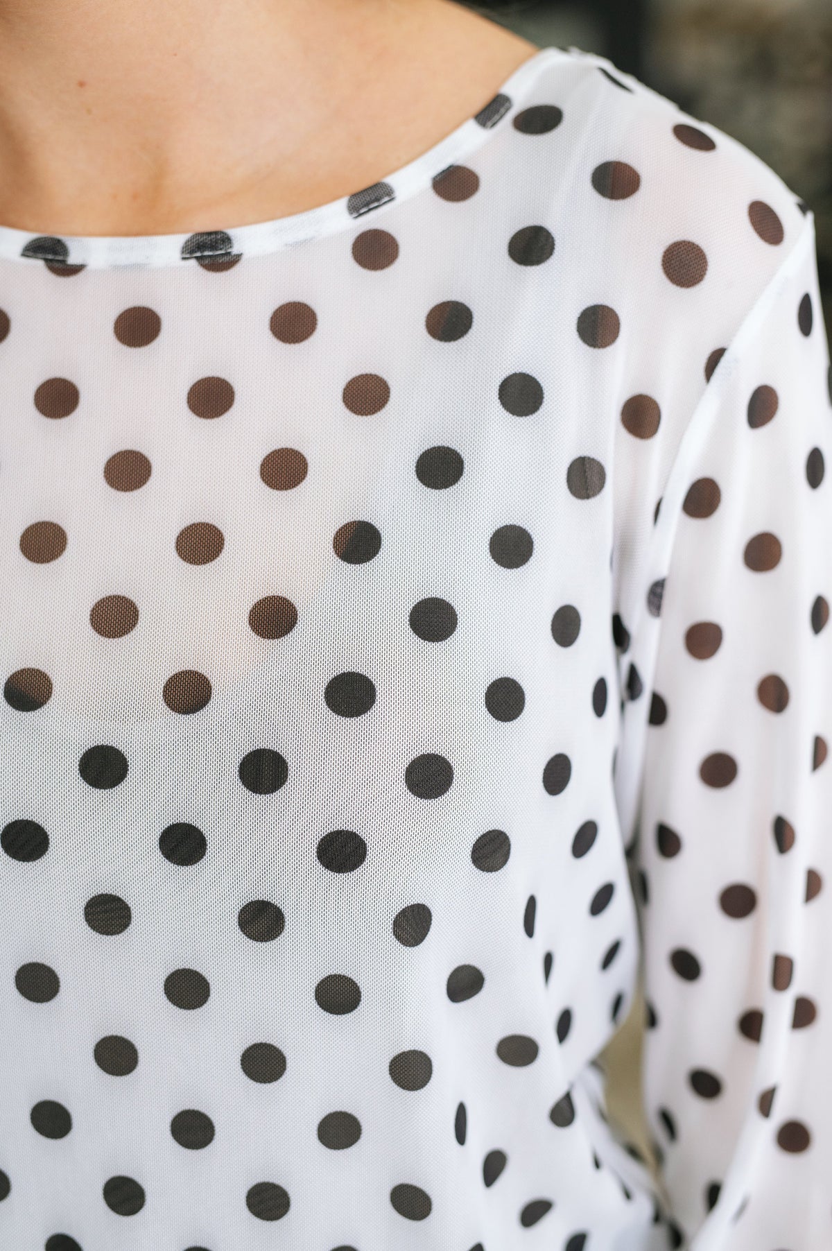 Passively Poise Long Sleeve Top in Polka Dot, mesh knit – alternate view 2