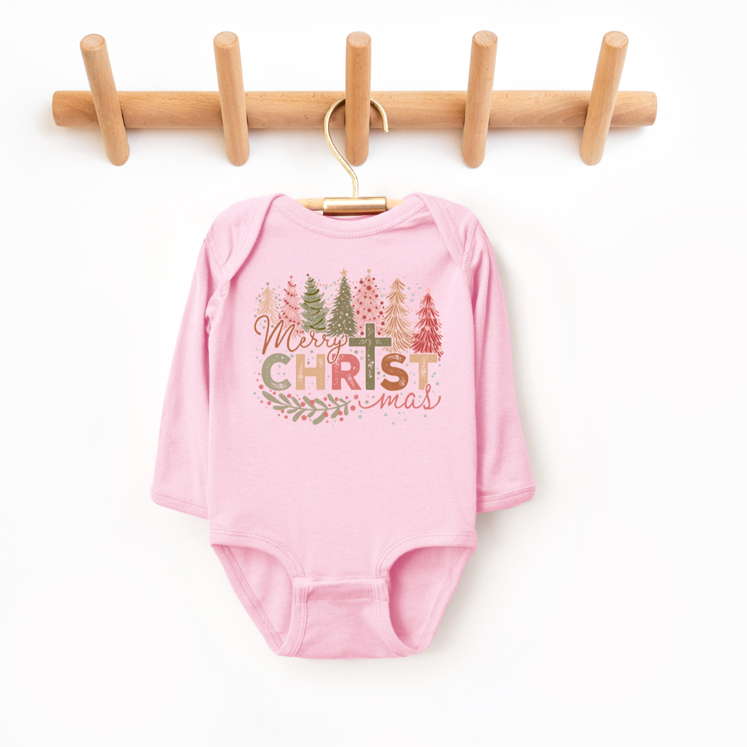 Merry Christmas Long Sleeve Infant Bodysuit Baby & Toddler Clothing Tea Shirt Shoppe NB - Bodysuit Pink