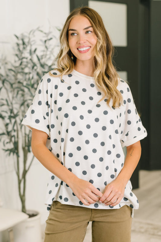 Pretty in Polka oversized drop shoulder tee in French terry