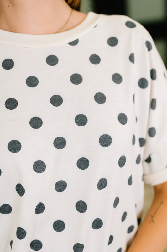 Pretty in Polka oversized drop shoulder tee in French terry – alternate view 2