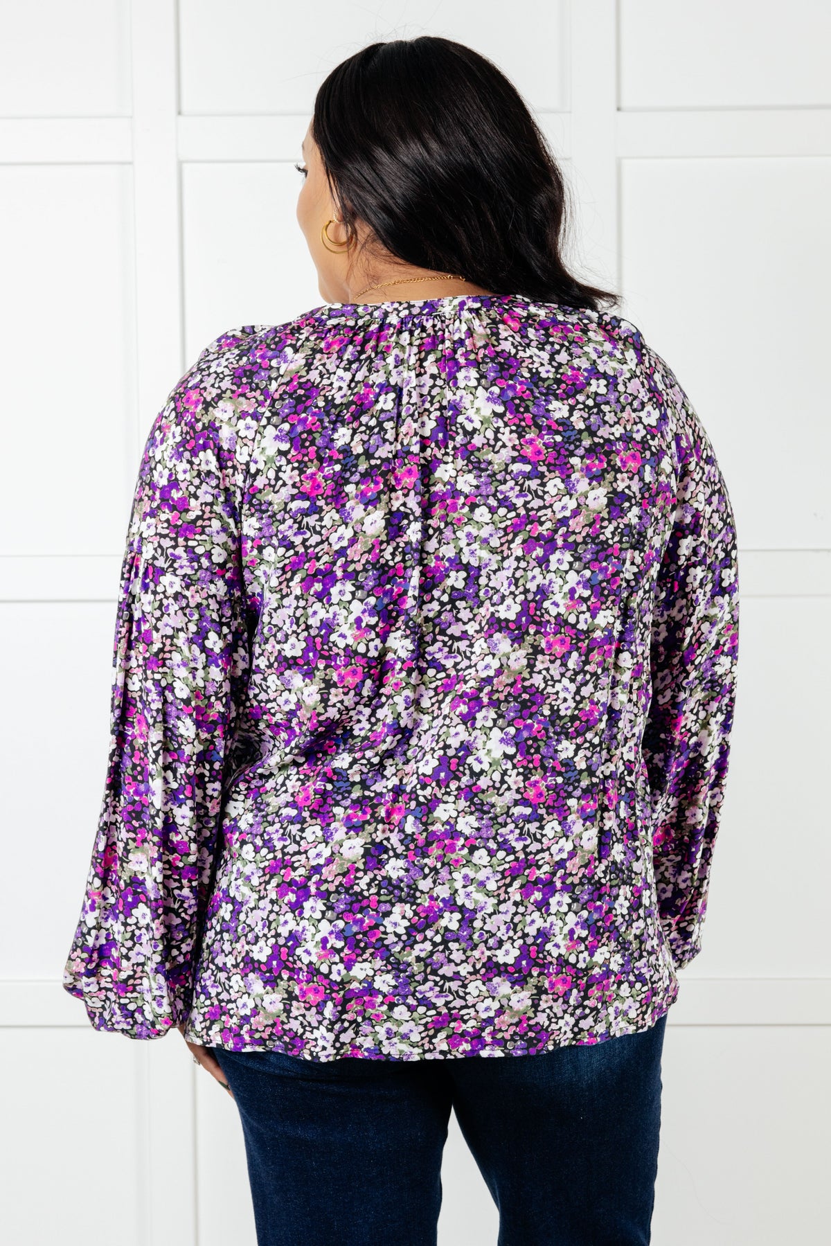 Pulled Together Ditsy Floral Bubble Sleeve Blouse in poplin woven – alternate view 8