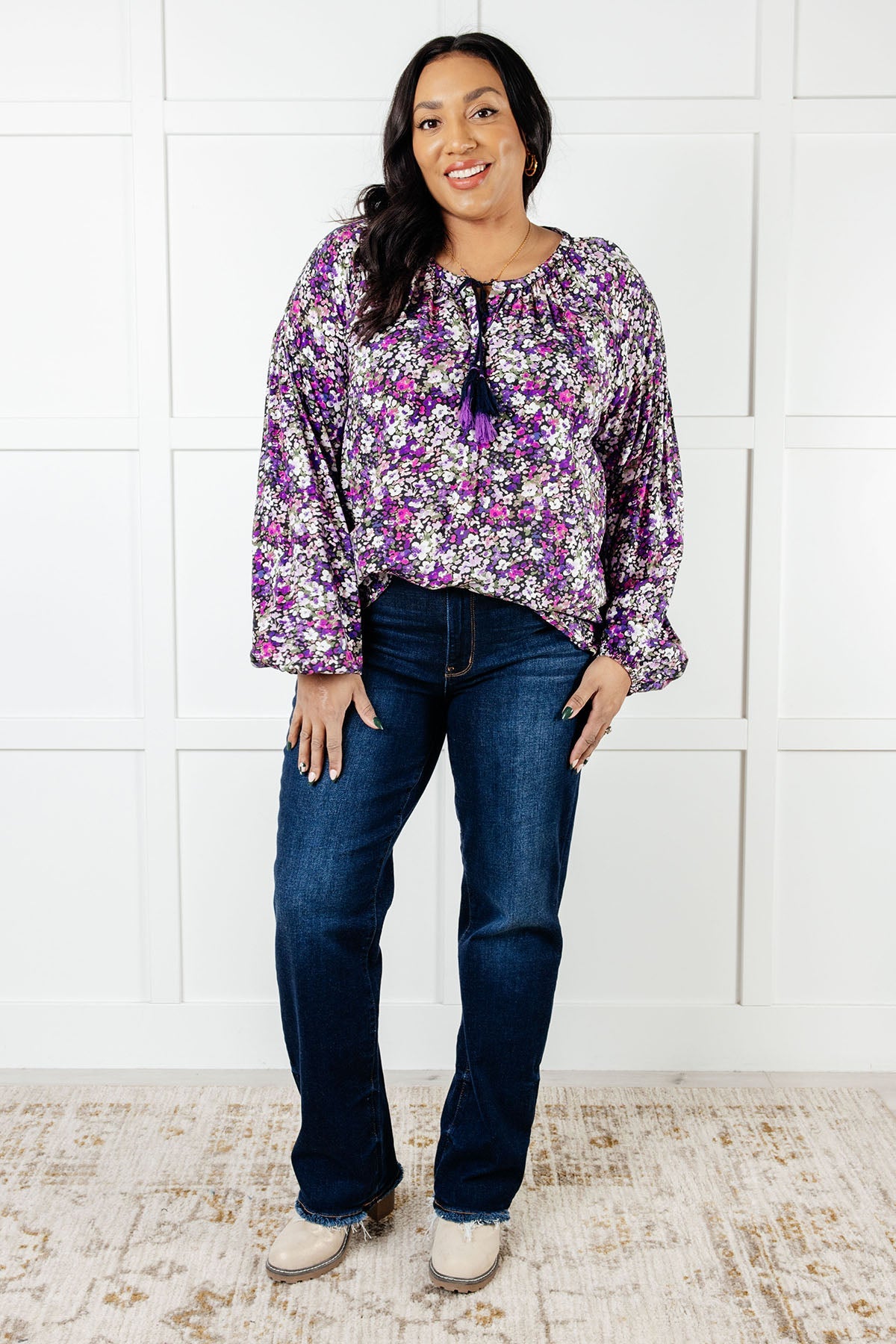Pulled Together Ditsy Floral Bubble Sleeve Blouse in poplin woven – alternate view 4